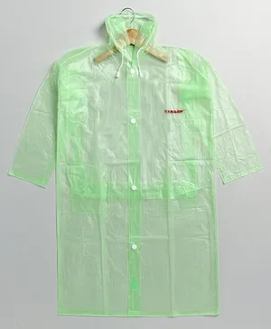 Aristocrat Full Sleeves Front Button Closure Long Rain Coat With School Bag Folder - Green