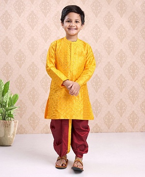 Babyhug Full Sleeves Kurta & Dhoti Set Sequin Embellished - Yellow