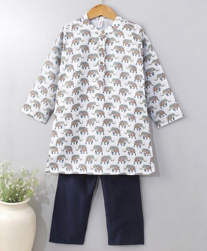 Babyhug Cotton Woven Full Sleeves Kurta & Pajama Set Ethnic Print - Off White