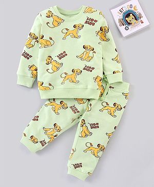 Babyhug Full Sleeves T-Shirt & Full Length Joggers Set Lion King Print - Green