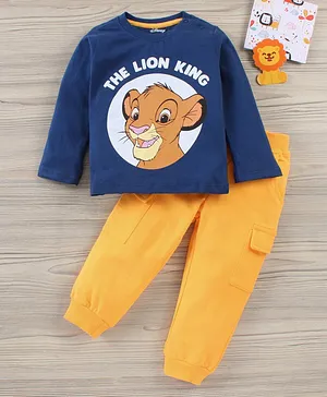 Babyhug Full Sleeves Tee & Pants Set Simba Print - Blue Yellow