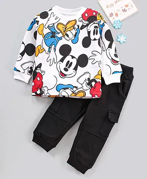 Babyhug T-Shirt And Lounge Pant Mickey Mouse & Friends Print - White Grey