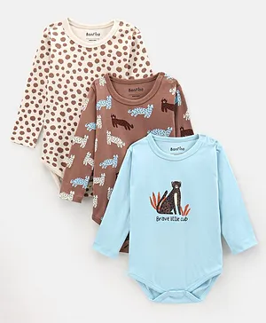 Bonfino Cotton Knit Full Sleeves Onesies Printed Pack of 3 - Multicolor