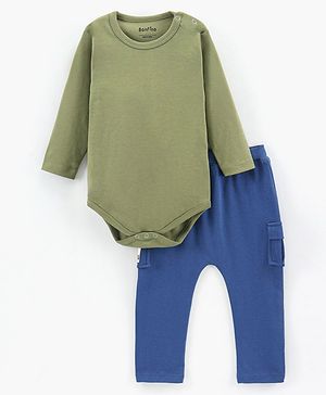 Bonfino Full Sleeves Onesie With Ankle  Length Leggings Solid - Green Blue