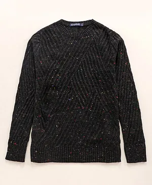 Wingsfield Raglan Full Sleeves Textured Line Detailed & Glitter Finish Sweater - Black
