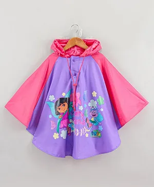 Dora Full Sleeves Hooded Poncho Raincoat Dora Print - Multicolor