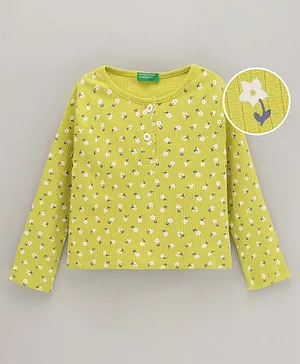 UCB Knit Full Sleeves Floral Printed T-Shirt - Lime Green