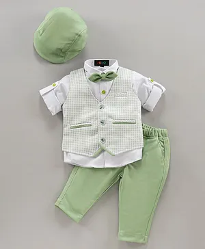 Robo Fry Full Sleeves 3 Pieces Party Suit With Cap & Bow - Green