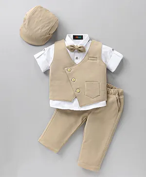 Robo Fry Full Sleeves Solid Party Suit With Cap - Beige