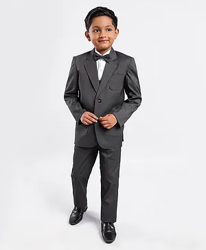 Robo Fry Full Sleeves Textured Party Suit with Bow Tie - Black
