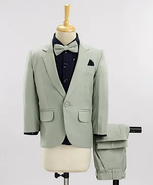 Robo Fry Knit Full Sleeves Textured Party Suit with Bow Tie - Mint Green