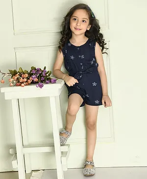 Giggling Giraffe Sleeveless Floral Print Mid Thigh Length Jumpsuit - Blue