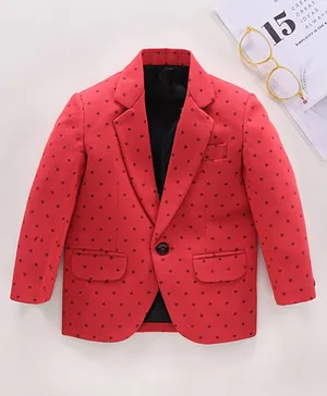 Robo Fry Cotton Knit Full Sleeves Dots Printed Blazer - Red