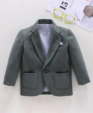 Robo Fry  Cotton Woven Full Sleeves Solid Blazer - Green