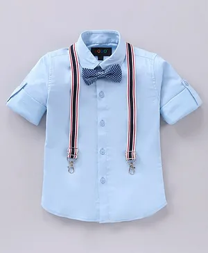 Robo Fry Cotton Woven Full Sleeves Shirt With Bow - Blue