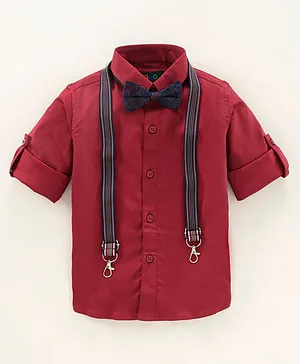 Robo Fry Cotton Woven Full Sleeves Shirt With Bow - Red
