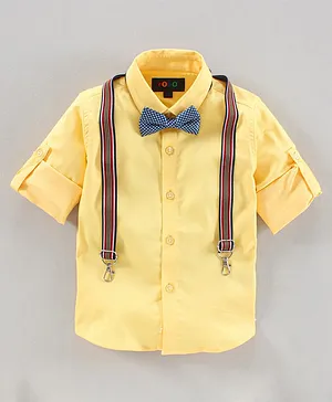 Robo Fry Cotton Woven Full Sleeves Shirt With Bow - Yellow
