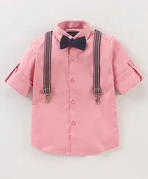 Robo Fry Cotton Woven Full Sleeves Shirt With Bow - Pink