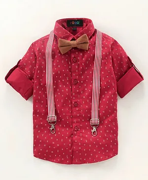 Robo Fry Cotton Woven Full Sleeves Printed Shirt - Red