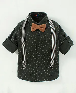 Robo Fry Full Sleeves Party Wear Shirt with Bow and  Suspenders - Green