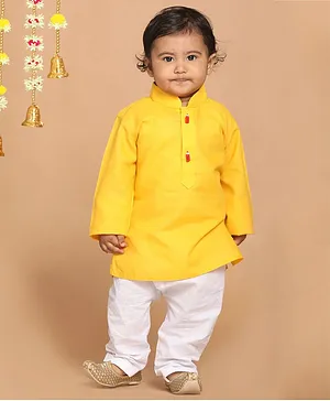 VASTRAMAY SHISHU Full Sleeves Solid Kurta & Pajama Set - Yellow