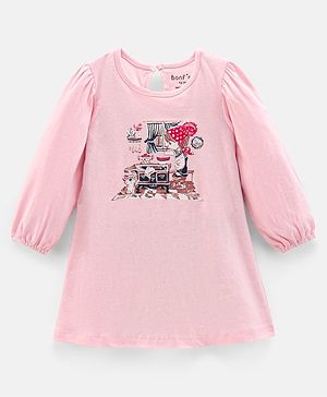 Bonfino Full Sleeves Dress Placement Print- Pink