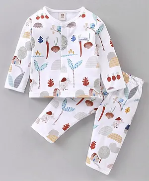 ToffyHouse Full Sleeves T-Shirt & Pyjama Set All Over Print - White