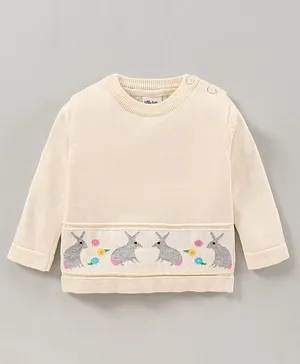 Little Folks Cotton Full Sleeves Pullover Bunny Print - Off White
