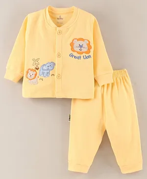 Child World Cotton Knit Full Sleeves Tiger Patch Winter Wear Night Suit - Yellow