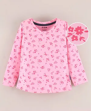 Fido Cotton Knit Full Sleeves Tops Leaf Print - Pink