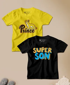Be Awara Pack Of 2 Half Sleeves Prince & Super Son Printed 100% Cotton Tees - Yellow & Black