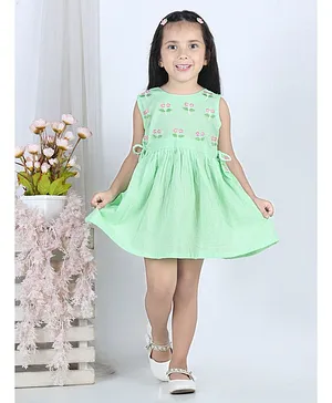 Kinder Kids Sleeveless Floral Placement Embroidered Dress - Green