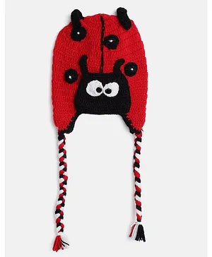 MayRa Knits Hand Knitted Bug Detail Cap - Red