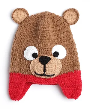 MayRa Knits Hand Knitted Bear Detail Cap - Brown