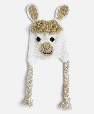 MayRa Knits Hand Knitted Llama Detail Cap - White