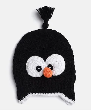 MayRa Knits Hand Knitted Penguin Detail Cap - Black