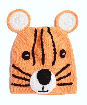 MayRa Knits Hand Knitted Tiger Detail Cap - Orange