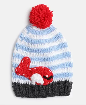 MayRa Knits Hand Knitted Fish And Pom Pom Detail Cap - Multicolor