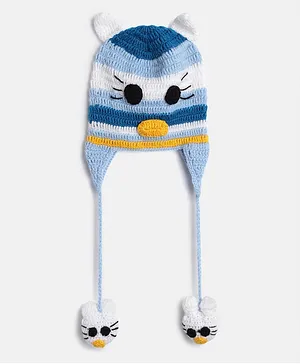 MayRa Knits Hand Knitted Cat Detail Cap - Blue