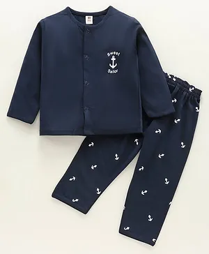 ToffyHouse Full Sleeves T-Shirt & Pajama Set Anchor Tower Print - Navy