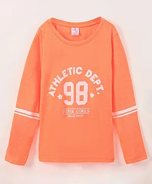 Smarty Girls Cotton Knit Full Sleeves T-Shirt Text Printed - Neon Orange