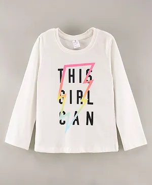Smarty Girls Cotton Knit Full Sleeves T-Shirt Text Printed - White