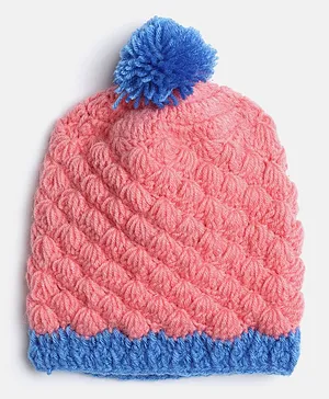 MayRa Knits Hand Knitted Pom Pom Detail Cap - Pink