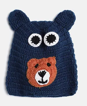 MayRa Knits Hand Knitted Bear Detail Cap - Blue