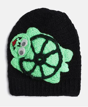 MayRa Knits Hand Knitted Turtle Detail Cap - Black
