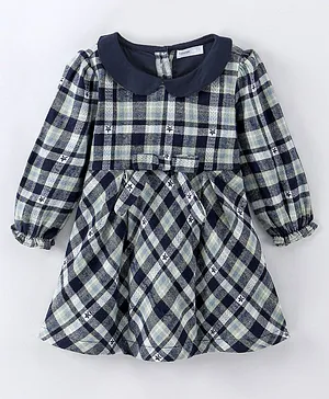Babyoye Full Sleeves Cotton Checked Frock With Bow Applique- Multicolor