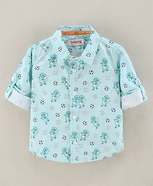 Babyhug Full Sleeve Regular Collar Shirt Oxford Printed - Blue