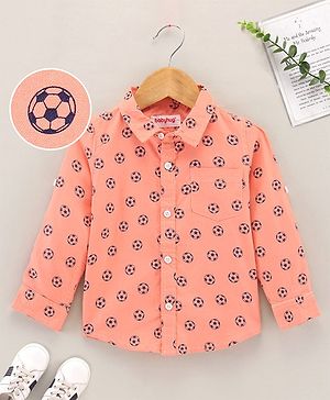 Babyhug Full Sleeves Oxford Shirt With Football Print - Orange