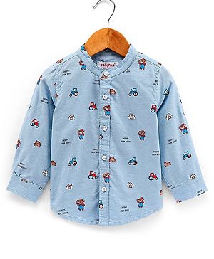 Babyhug 100% Cotton Full Sleeve Oxford Shirt House Print - Blue