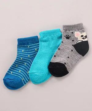 Model Ankle Length Woollen Socks Striped Pack Of 3 - Blue Grey